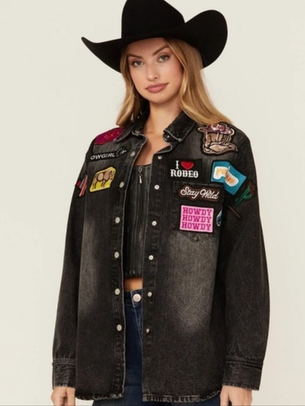 Blue B. Denim Patch Jacket Rodeo Western Texas
